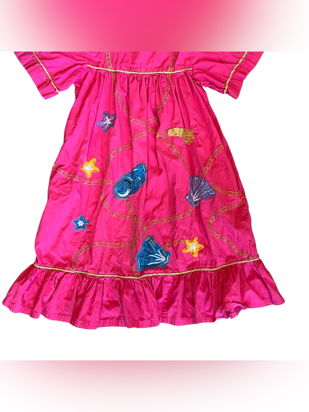 Go Softly Patio Vintage 90s Women’s Sz S Pink Embroidered House Dress Starfish - Picture 5 of 12
